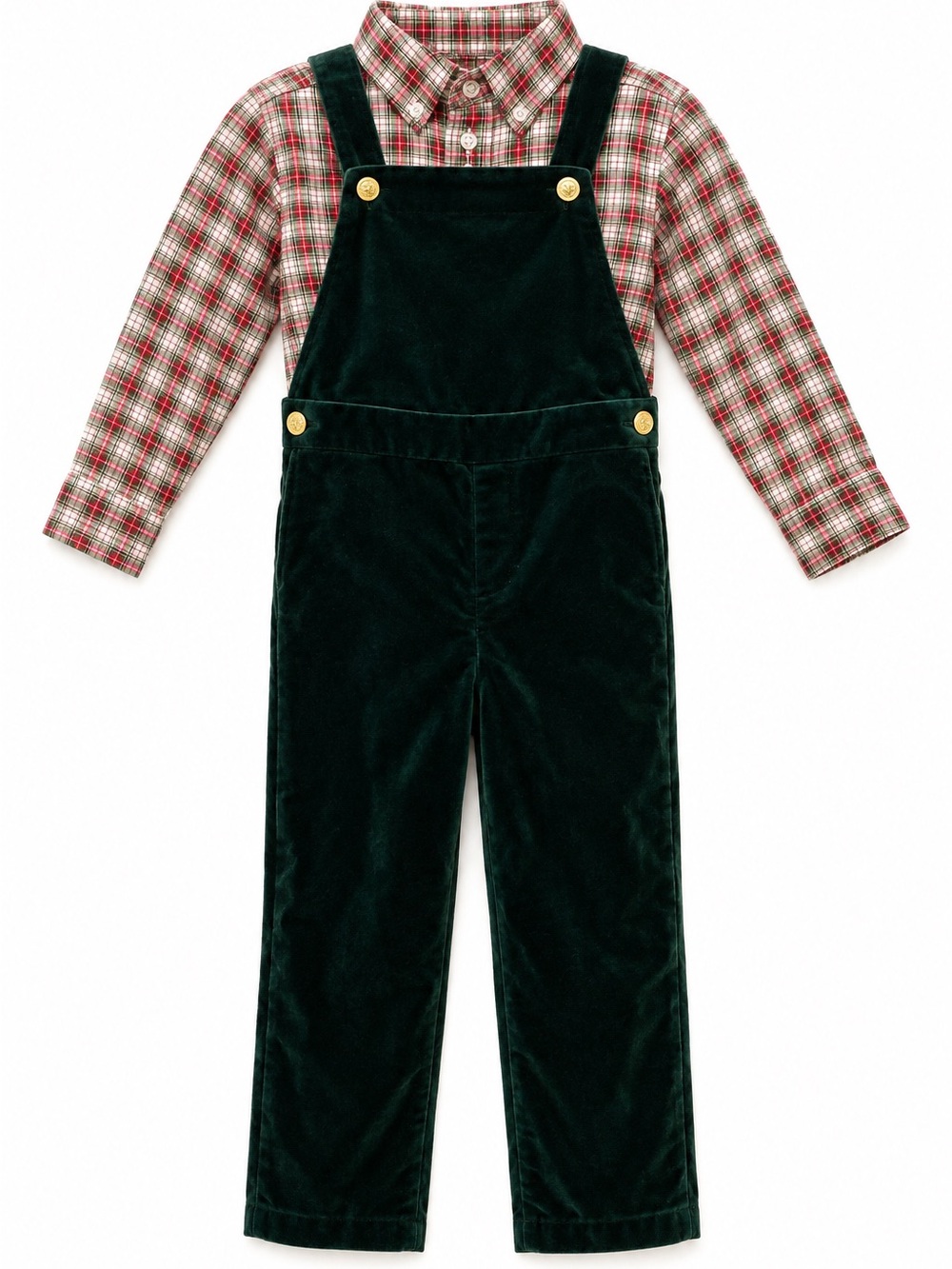 Ralph Lauren Green Overalls with Red Plaid Shirt